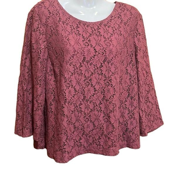 Pendleton womens top‎ Size 14 lace over lining front back open lace sleeve wine - Picture 1 of 7